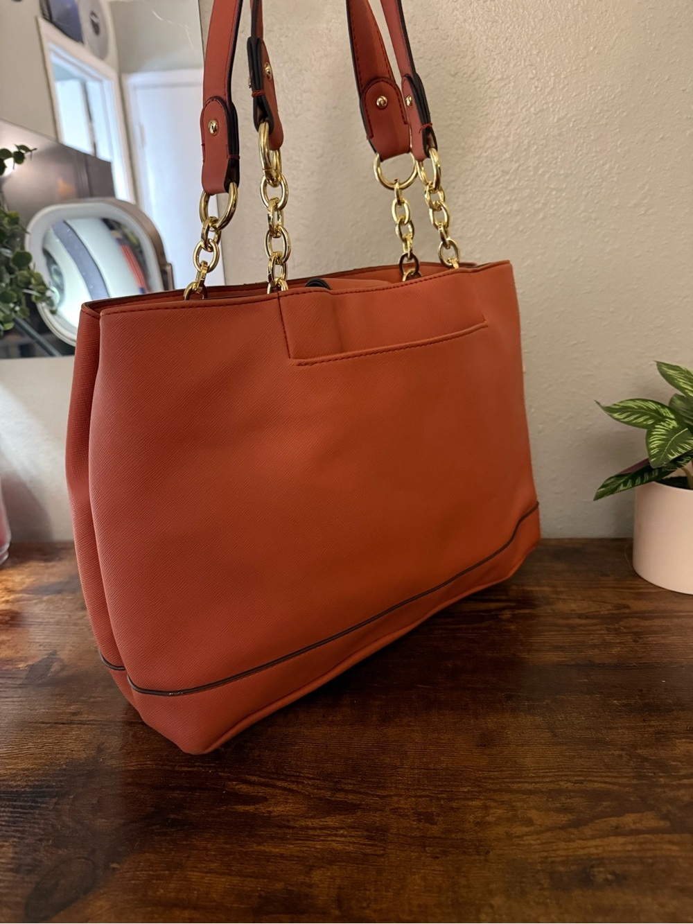 Liz Claiborne Coral Orange Structured Tote Shoulder Bag - Picture 5 of 9